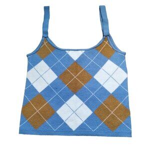 Women's Willow & Wind Argyle Tank Top Blue Brown White Size Small Academia